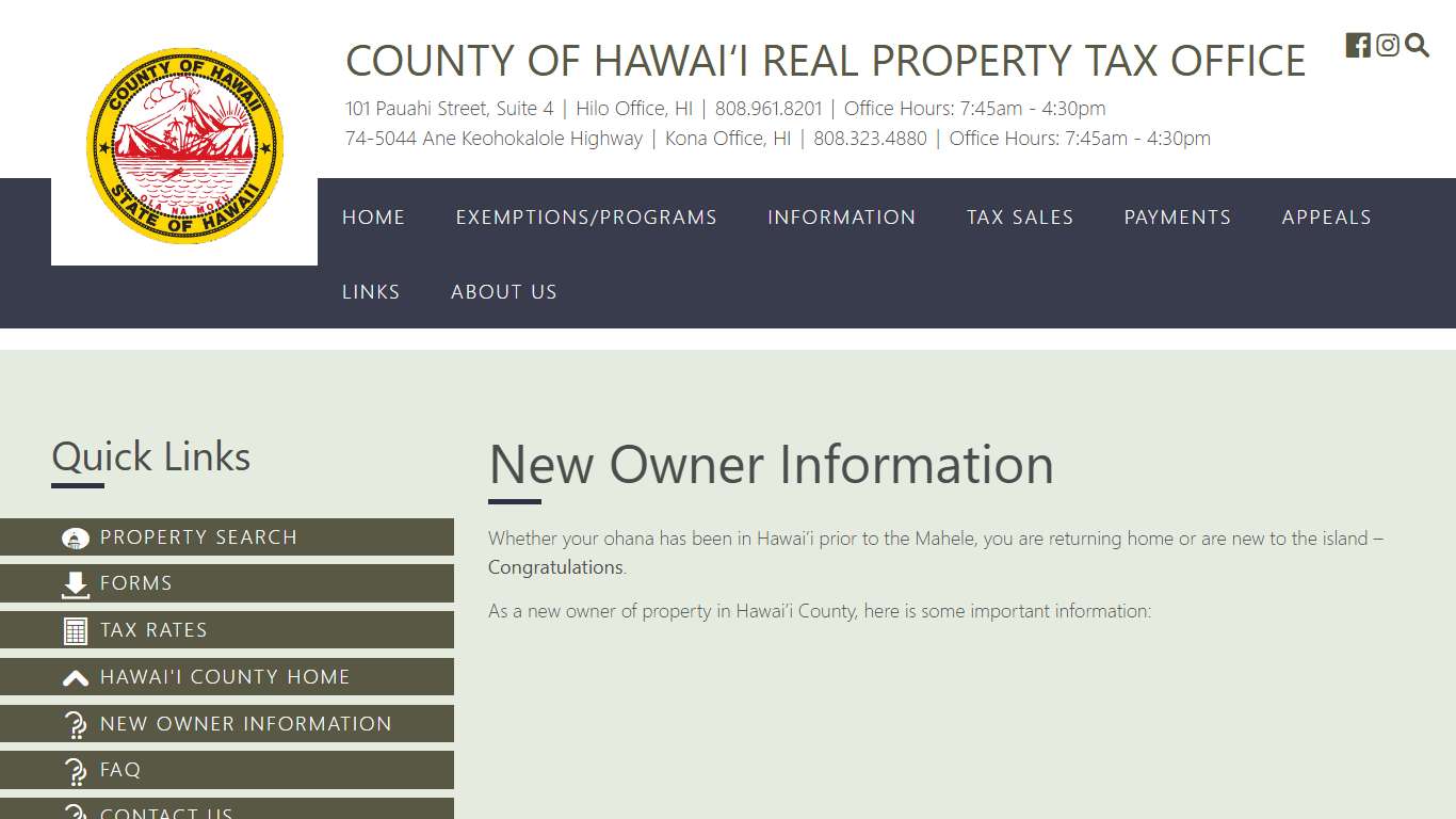 New Owner Information – County of Hawaiʻi Real Property Tax Office
